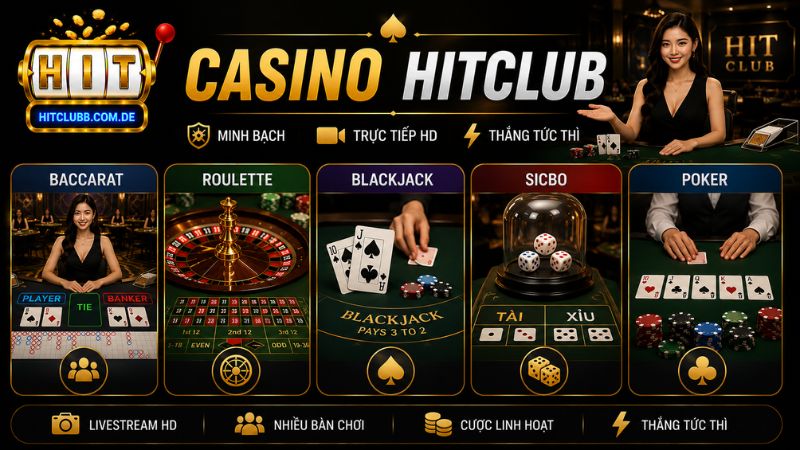 Điểm danh các trò chơi casino HitClub phổ biến