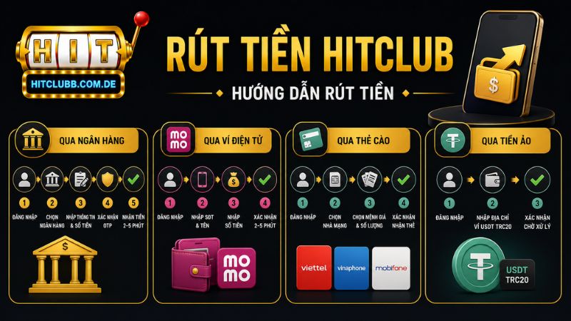 Hướng dẫn cách rút tiền qua các phương thức tại Hitclub 