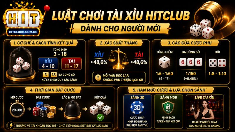 Hướng dẫn luật chơi tài xỉu HitClub cho người mới